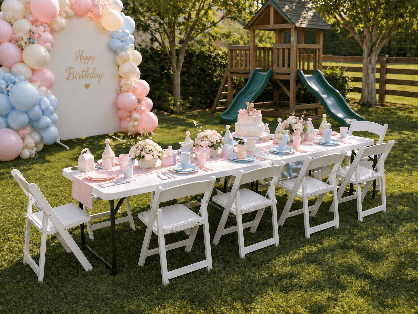 2 tables with 10 chairs outside